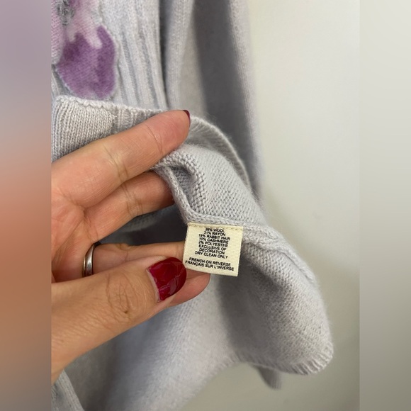 Anthropologie Precious Peony Floral Embellished Cardigan sweater Cashmere Rabbit - Picture 7 of 11